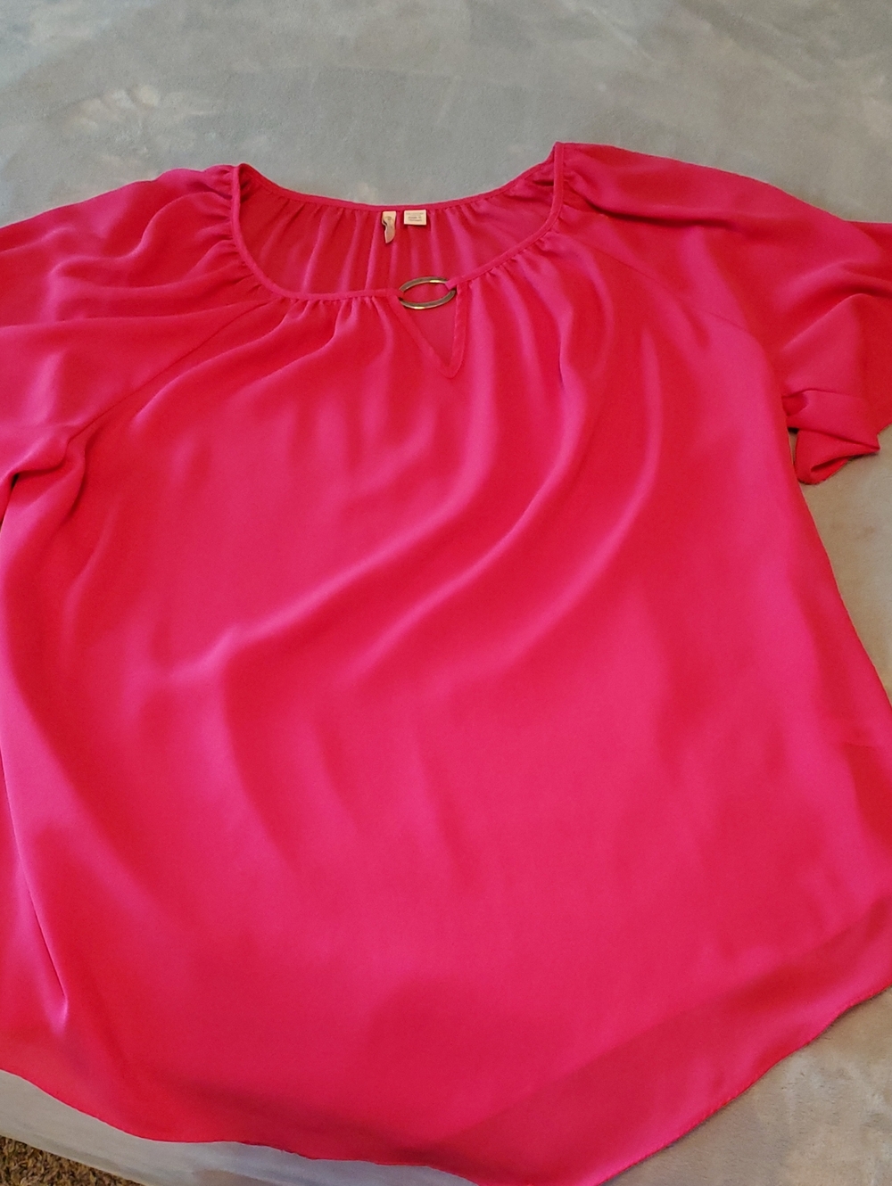 Cato Bright Pink Women’s Short-Sleeve Blouse with Decorative Ring